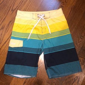 NONWE Mens Blue Green Yellow Mesh Lined Cargo Board Shorts Size 32 NWOT